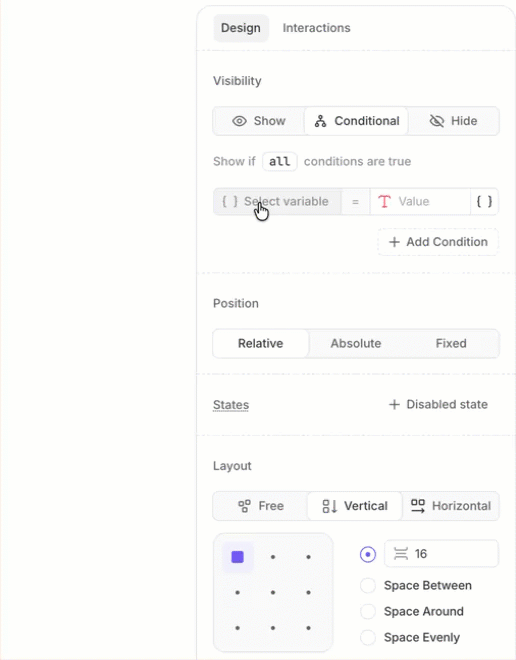 Setting up conditions for element visibility