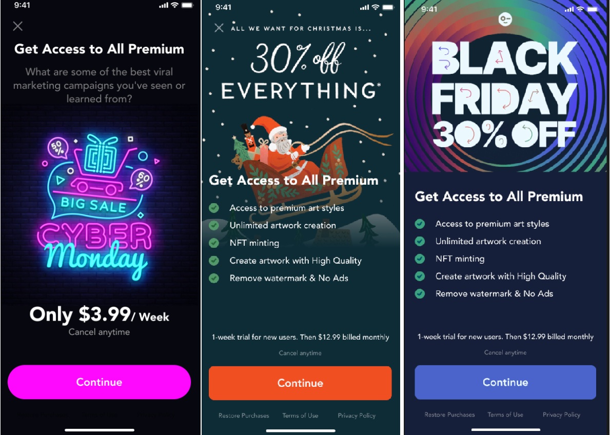 Friday holiday paywall examples