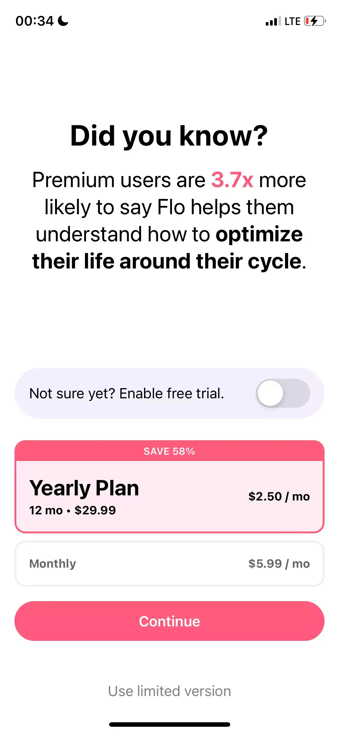 mobile paywall example by Flo