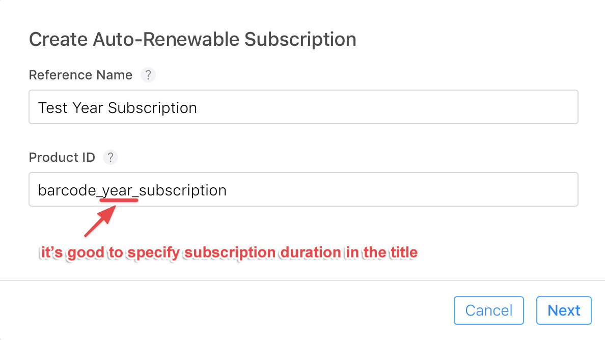 Creating subscription in App Store Connect