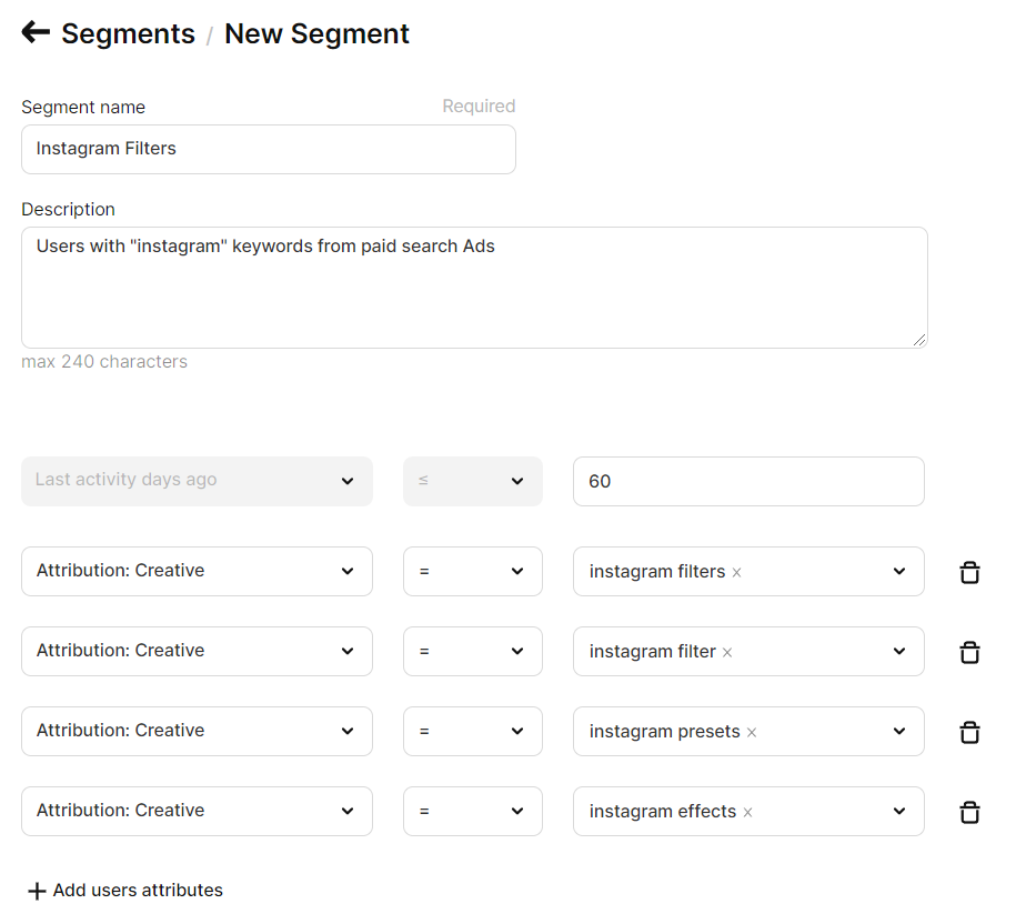 Setting segments according to users’ searches