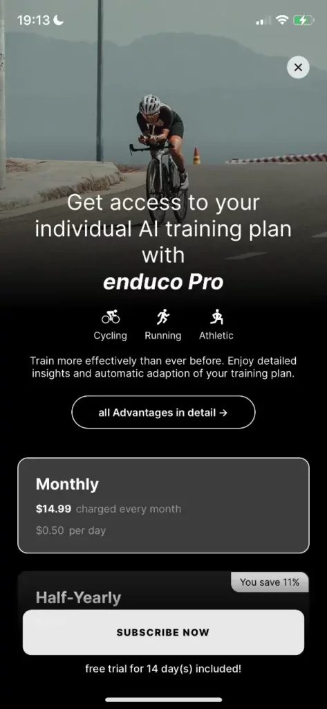 A mobile paywall by Enduco app from Health & Fitness Category