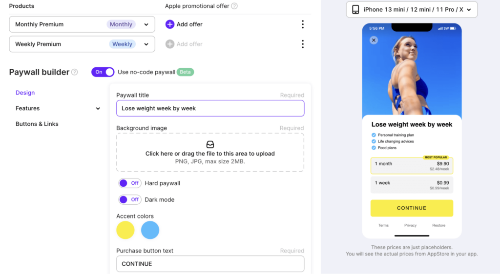 Setting a default version for a mobile app paywall via remote config