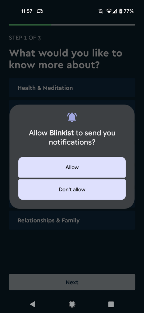 mobile app onboarding asking for notifications