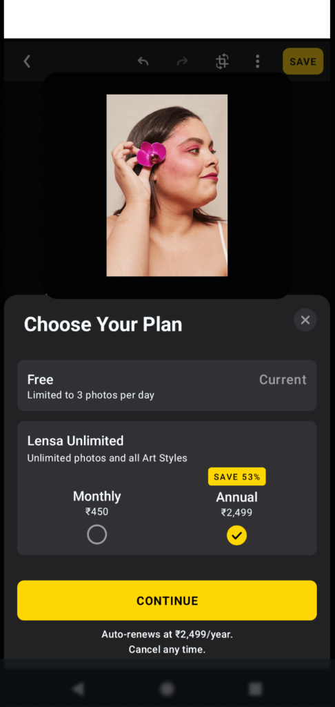 lensa mobile app monetization freemium model