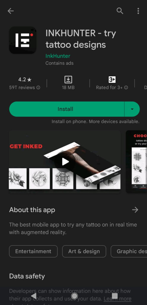 mobile app monetization INKHUNT a free tattoo app