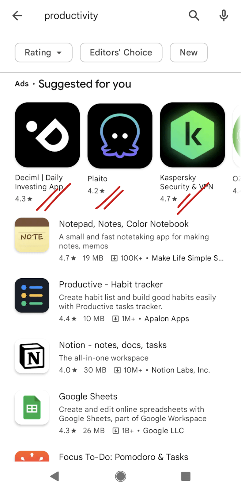 Google Play ads displaying mobile app ratings 504x1024