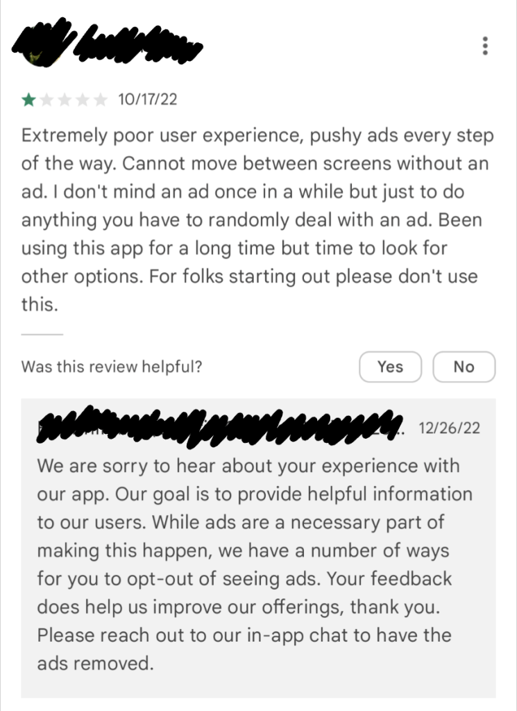 low mobile app ratings because of monetization