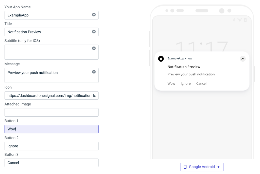 OneSignal mobile app push notification preview tool