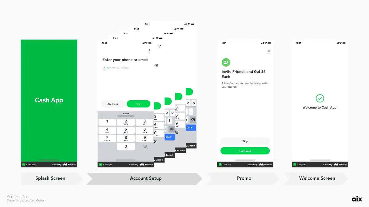 Cash App, one of the leading finance app in the US, goes straight to account setup after splash screen