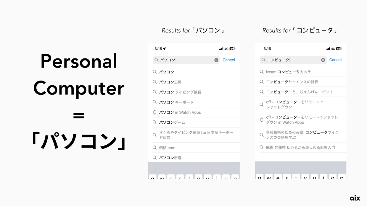 App Store search results for abbreviated and native "personal computer"