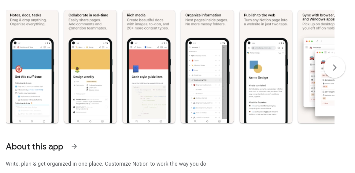 App screenshots examples