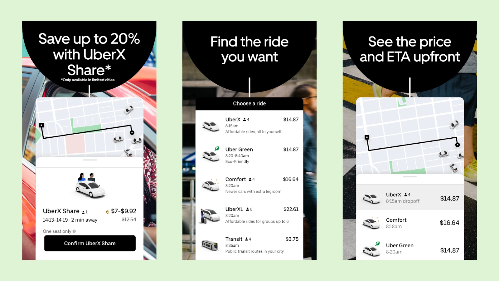 Uber app screenshots