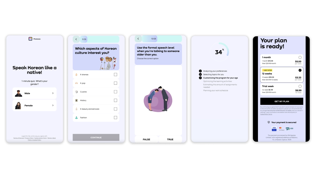 Promova tailors a learning plan by assessing the user’s language level and personal goals