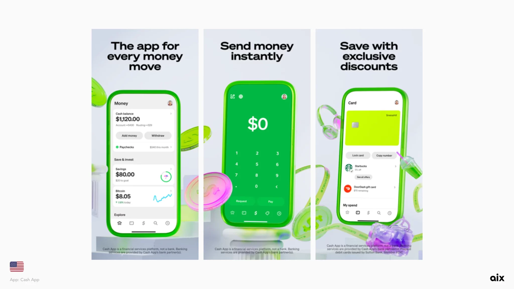 Cash App ASO creatives focusing on visual impact and short taglines