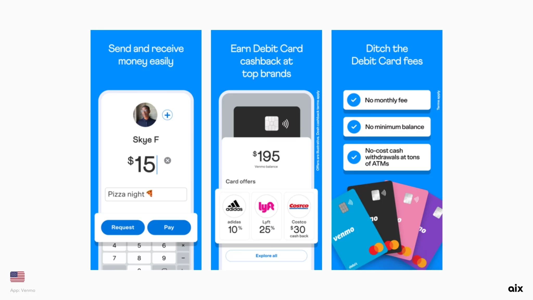 Venmo App screenshots with simple layout and clear messaging