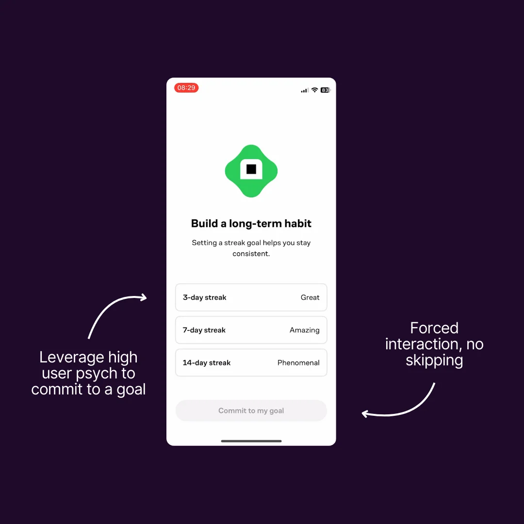 The app won't let you go until you commit to a goal