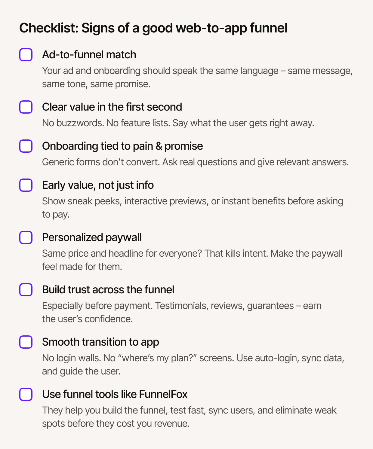 Broken web-to-app funnel checklist