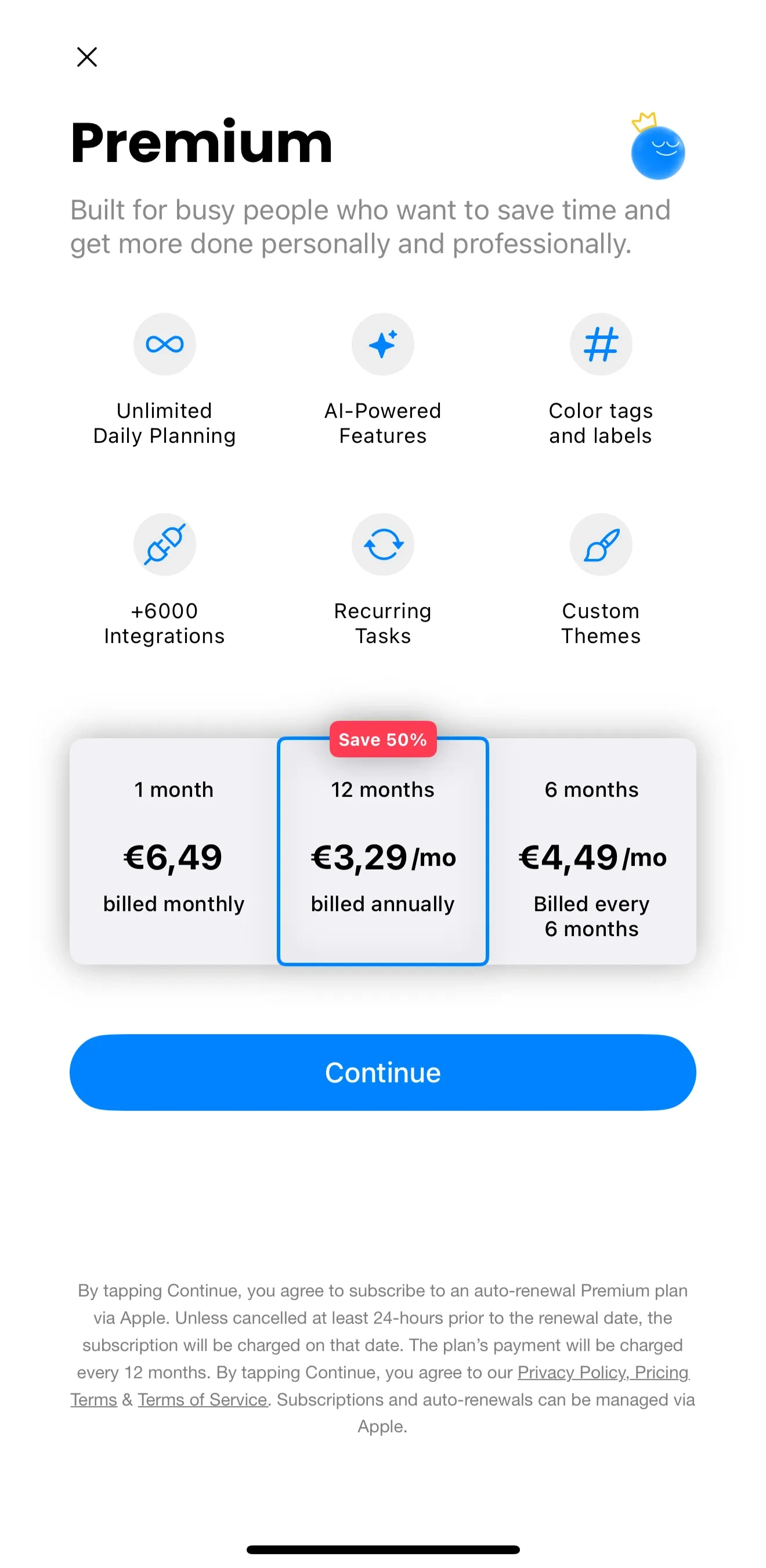 Any.do: To-do list & Planner iOS paywall