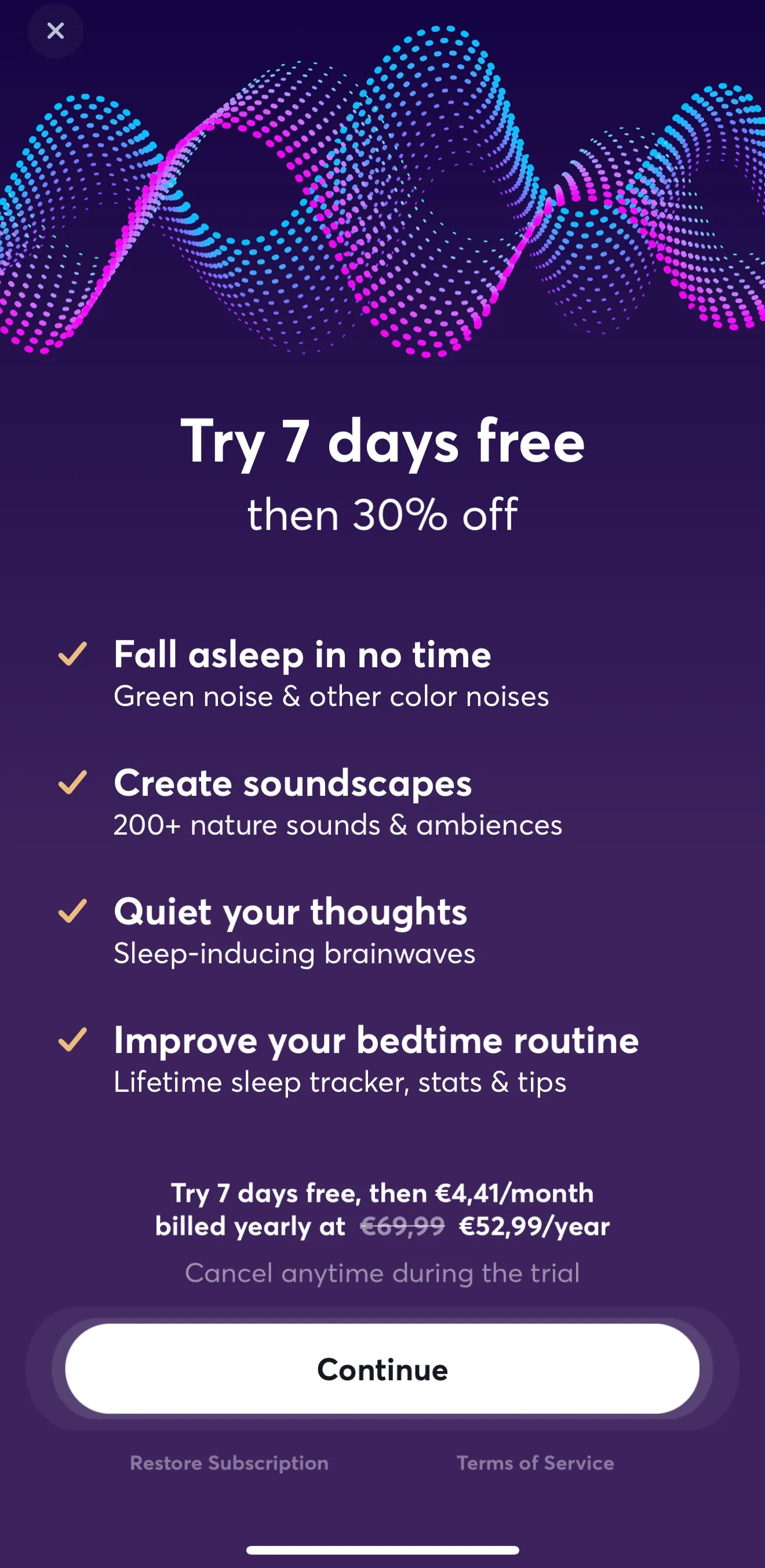 BetterSleep: Relax and Sleep iOS paywall