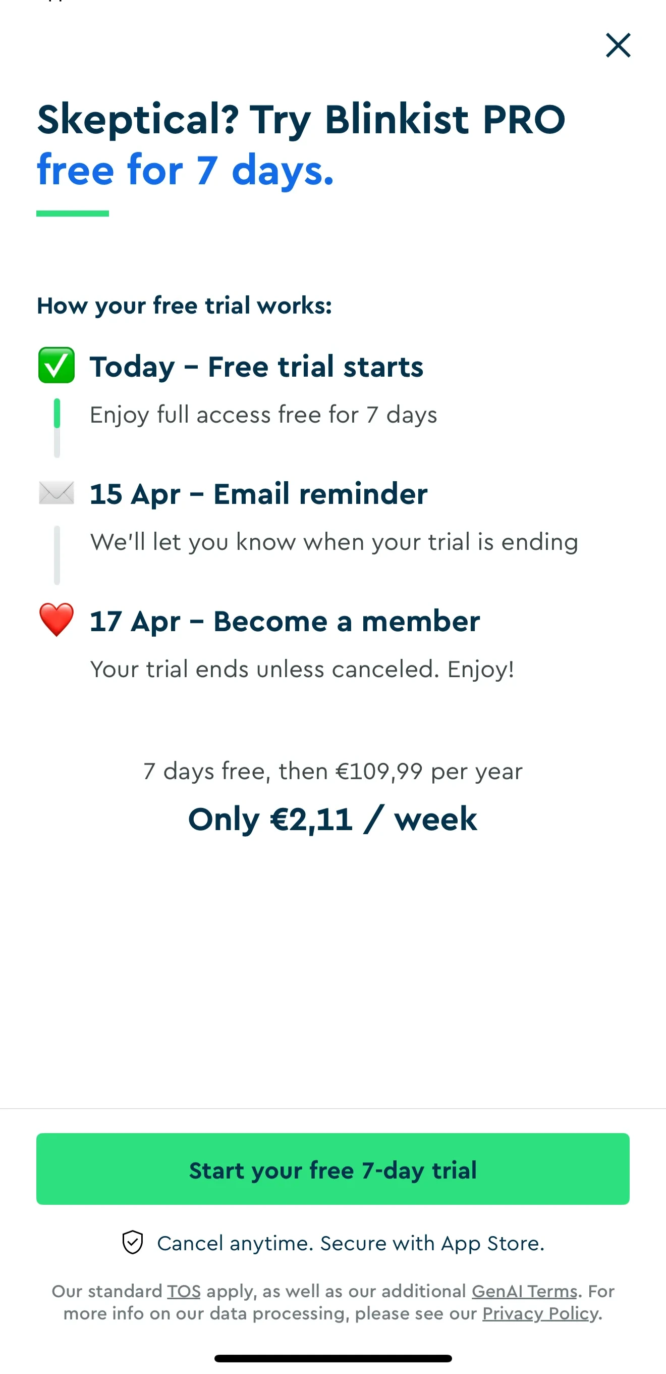 Blinkist: Book Summaries Daily iOS paywall