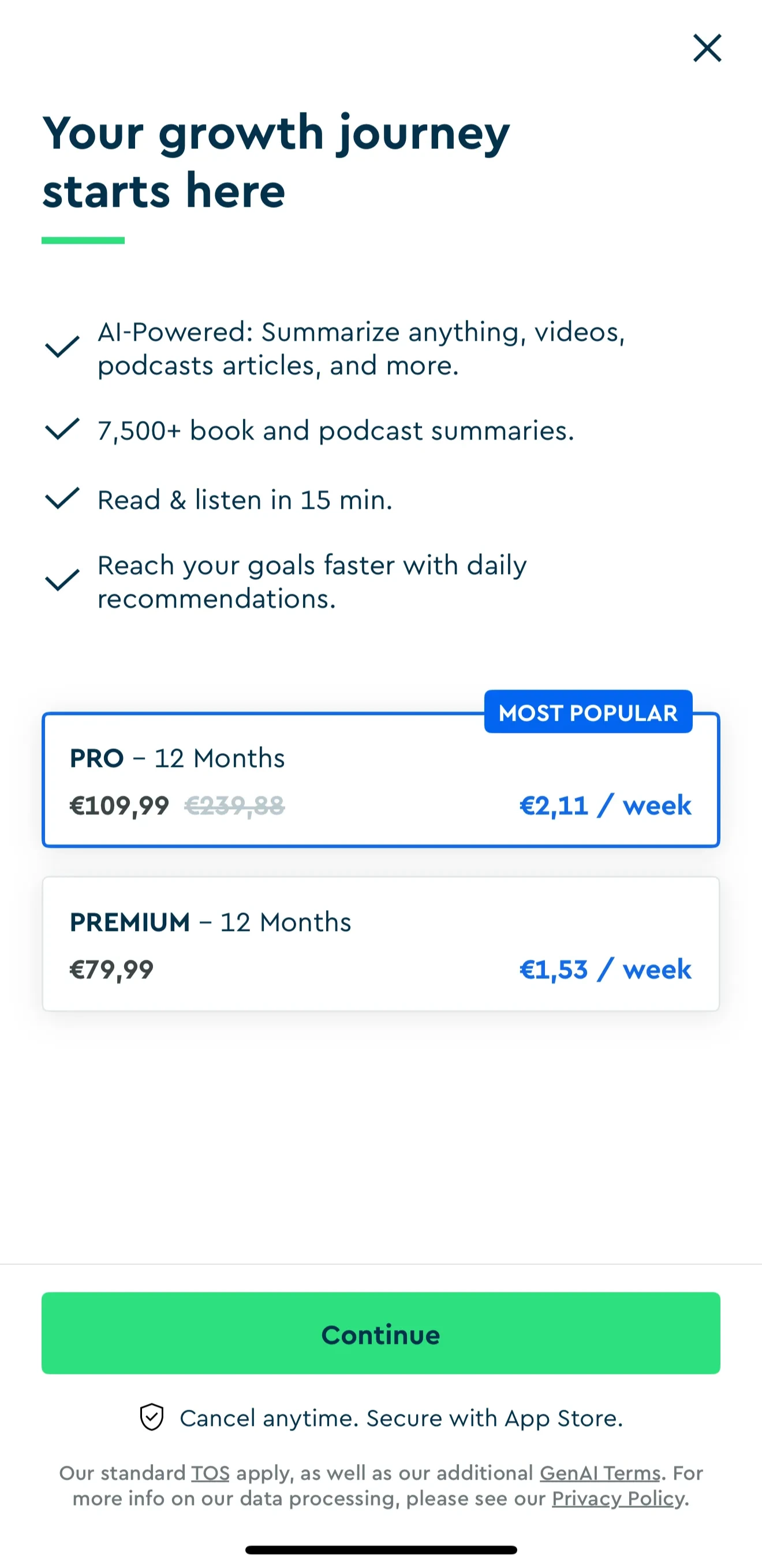 Blinkist: Book Summaries Daily iOS paywall