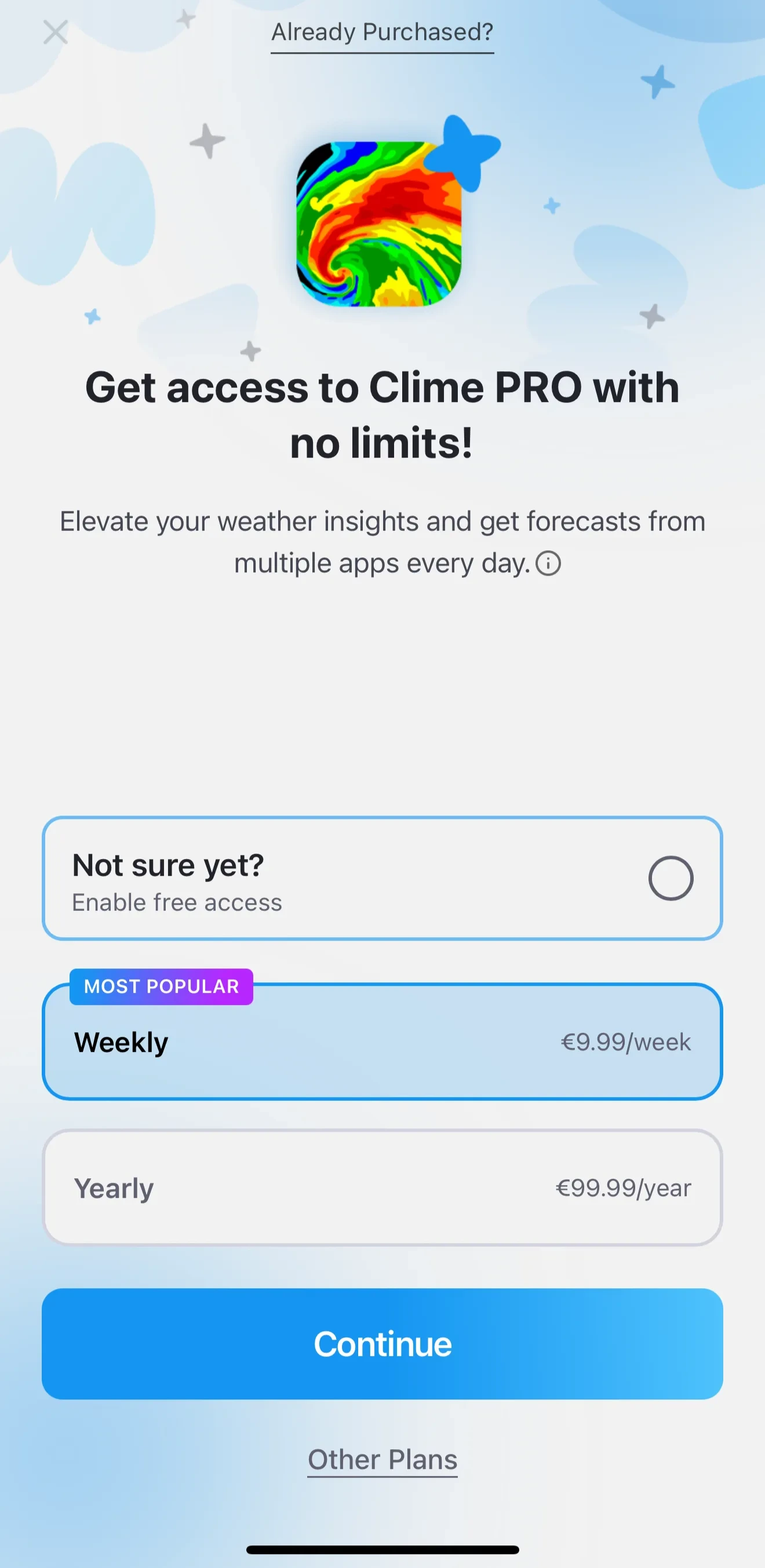 Clime: NOAA Weather Radar Live iOS paywall
