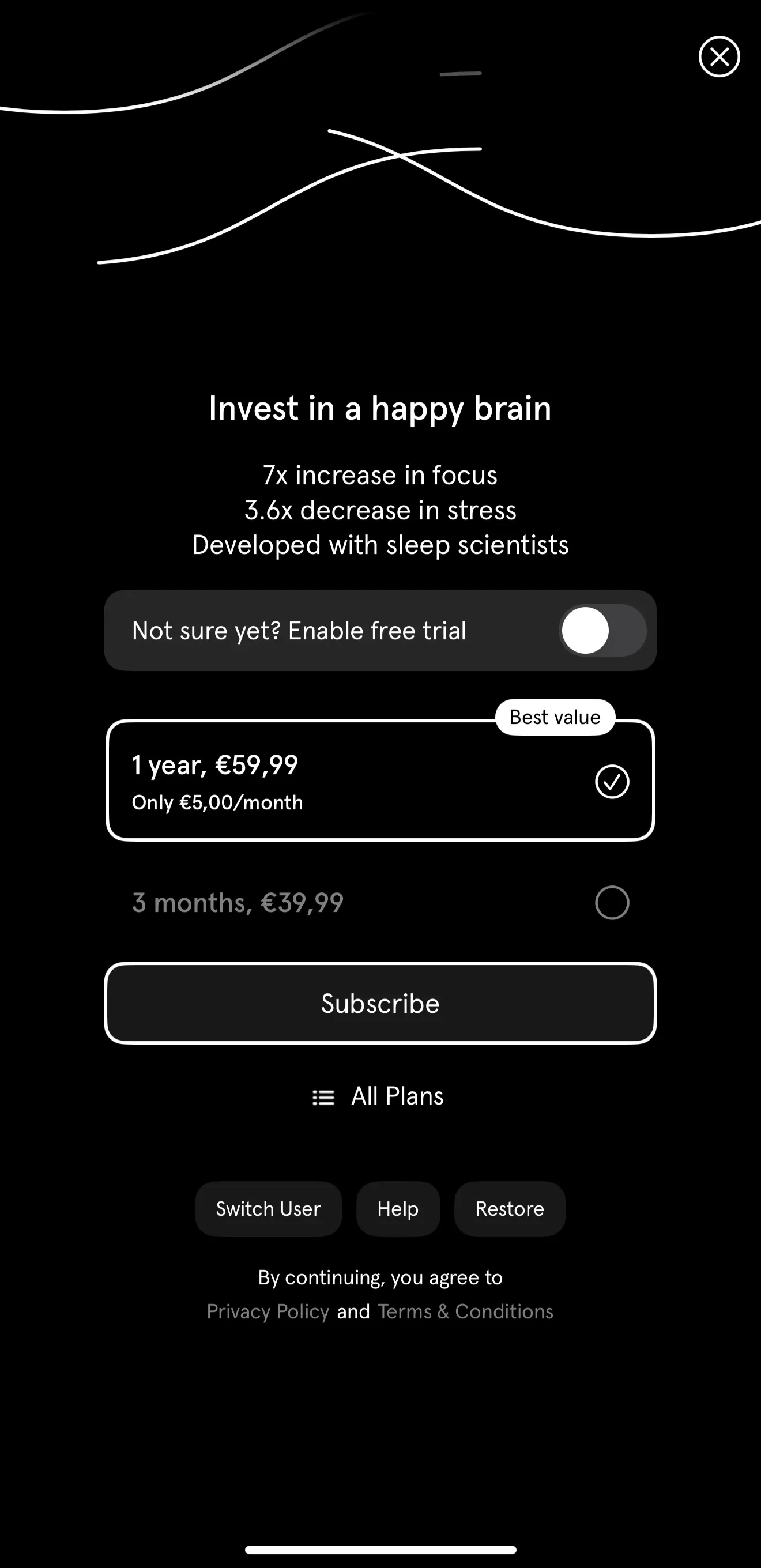 Endel: Focus & Sleep Sounds iOS paywall